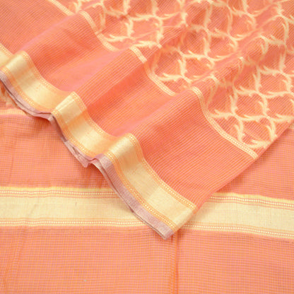 Indian Vintage Dupatta Peach Organza Long Stole Woven Scarves Veil Zari Soft Floral Design