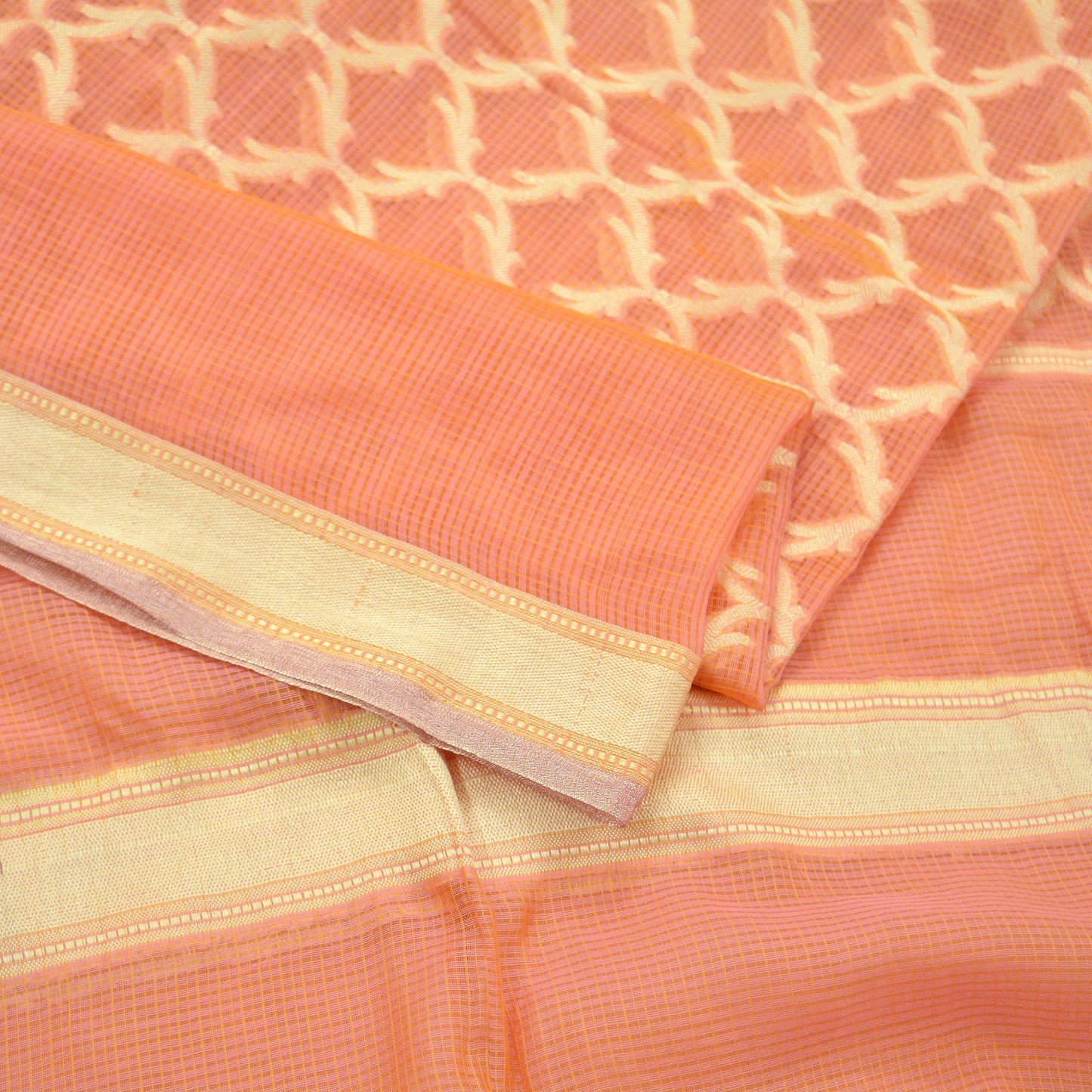 Indian Vintage Dupatta Peach Organza Long Stole Woven Scarves Veil Zari Soft Floral Design