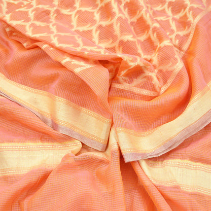 Indian Vintage Dupatta Peach Organza Long Stole Woven Scarves Veil Zari Soft Floral Design