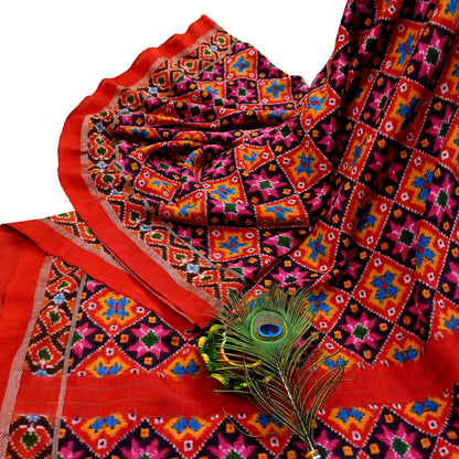 Indian Antique Vintage Red  Sari Hand Woven Double Ikat Patola Sarees 100% Pure Silk Craft Fabric 5Yd Dress Making Sewing For wearing