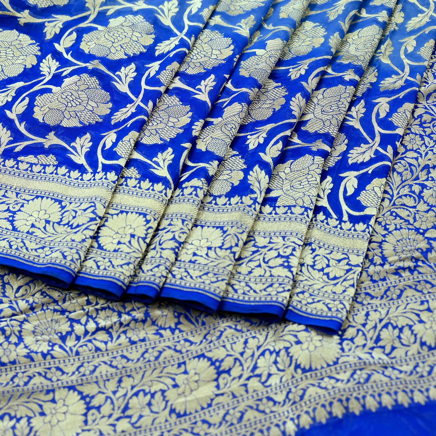 Vintage Heavy Blue Sarees Pure Georgette Silk Hand Woven Sari Craft Fabric 5Yd Sewing Soft Ethnic Zari Dress Making Wedding Sari