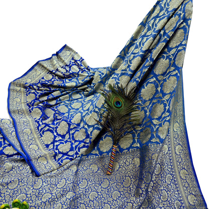 Vintage Heavy Blue Sarees Pure Georgette Silk Hand Woven Sari Craft Fabric 5Yd Sewing Soft Ethnic Zari Dress Making Wedding Sari