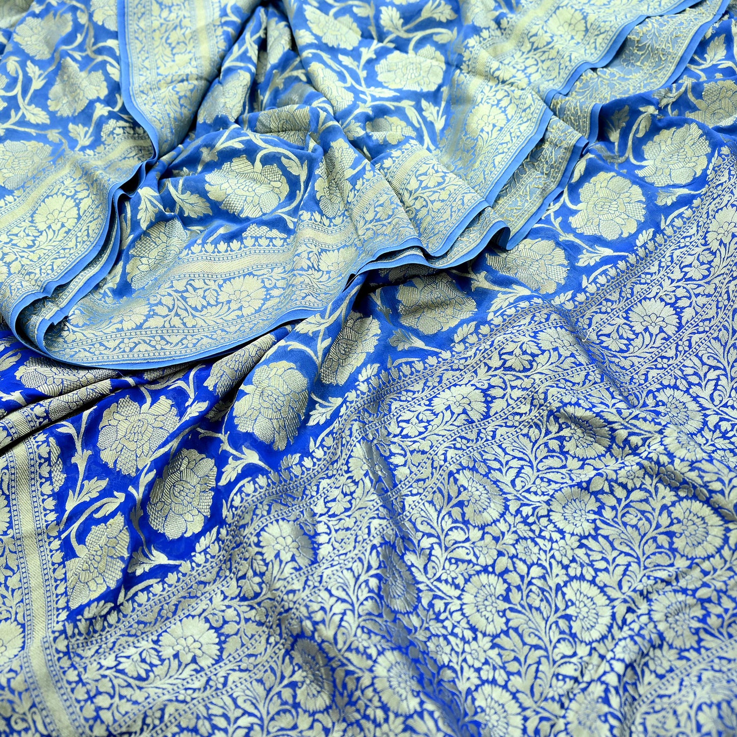 Vintage Heavy Blue Sarees Pure Georgette Silk Hand Woven Sari Craft Fabric 5Yd Sewing Soft Ethnic Zari Dress Making Wedding Sari