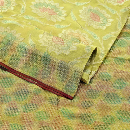Vintage Heavy Yellow Sarees Pure Georgette Silk Hand Woven Sari Craft Fabric 5Yd Sewing Soft Ethnic Zari Dress Making Wedding Sari