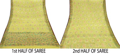 Vintage Heavy Yellow Sarees Pure Georgette Silk Hand Woven Sari Craft Fabric 5Yd Sewing Soft Ethnic Zari Dress Making Wedding Sari