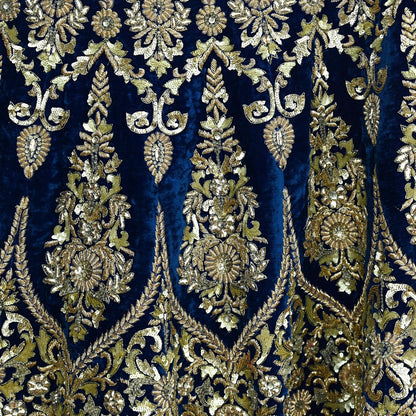 Indian Pre-owned Heavy Wedding Blue Velvet Hand Embroidered Lehenga/Skirt Designer By Manish Malhotra Zardozi Bridal Wear