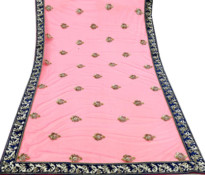 Indian Pre-owned Heavy Wedding Pink Net/Mesh Hand Embroidered Dupatta Designer By Manish Malhotra Zardozi Bridal Veil