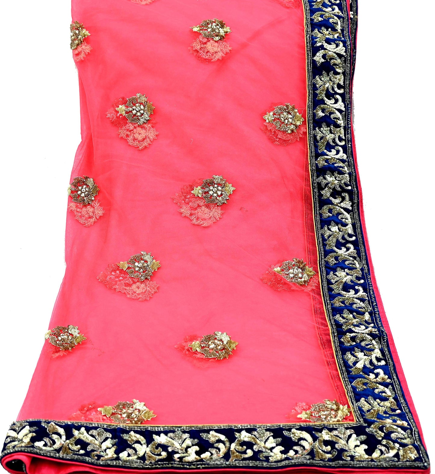 Indian Pre-owned Heavy Wedding Pink Net/Mesh Hand Embroidered Dupatta Designer By Manish Malhotra Zardozi Bridal Veil