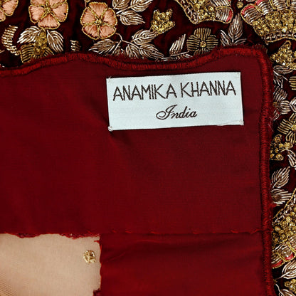 Indian Pre-owned Heavy Wedding Peach Net/Mesh/ Velvet Hand Embroidered Lehenga/Dupatta Designer By Anamika Khanna Bridal Wear