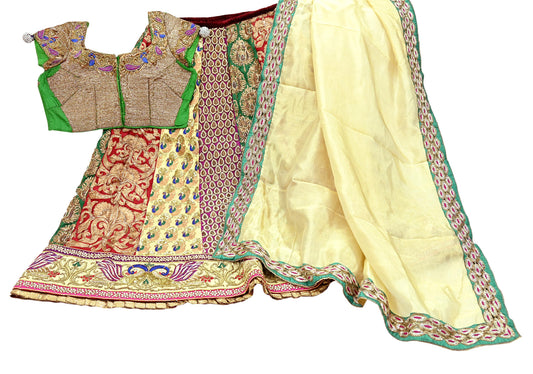 Indian Pre-owned Heavy Wedding Golden & Multi Hand Embroidered Lehenga/Dupatta Designer By Sabyasachi Zardozi Bridal Wear Peacock Design