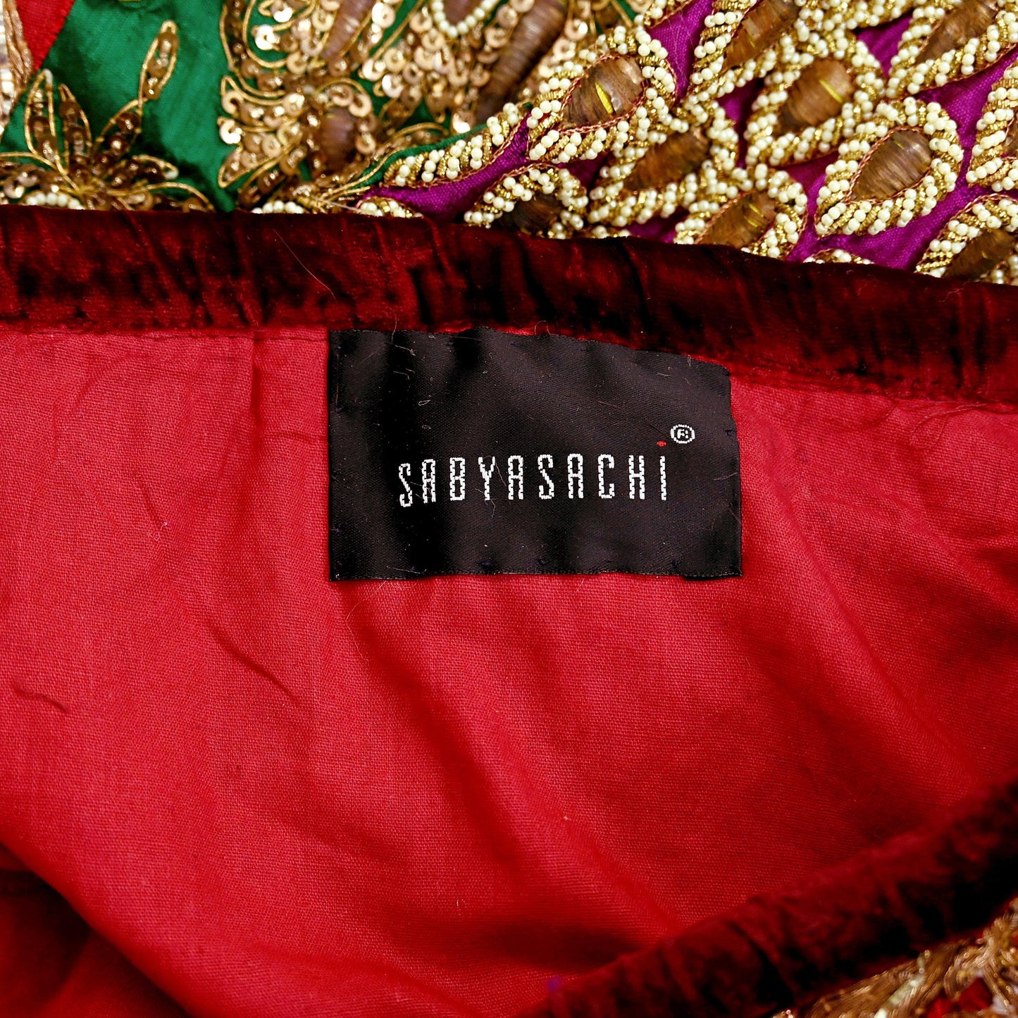 Indian Pre-owned Heavy Wedding Golden & Multi Hand Embroidered Lehenga/Dupatta Designer By Sabyasachi Zardozi Bridal Wear Peacock Design