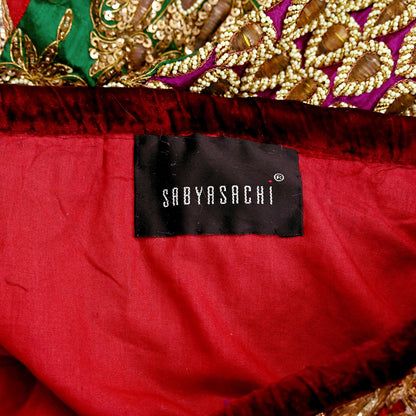 Indian Pre-owned Heavy Wedding Golden & Multi Hand Embroidered Lehenga/Dupatta Designer By Sabyasachi Zardozi Bridal Wear Peacock Design