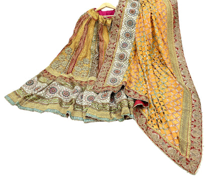 Indian Pre-owned Heavy Wedding Hand Embroidered Lehenga/Dupatta Designer By Anamika Khanna Zardozi Bridal Wear Floral Design