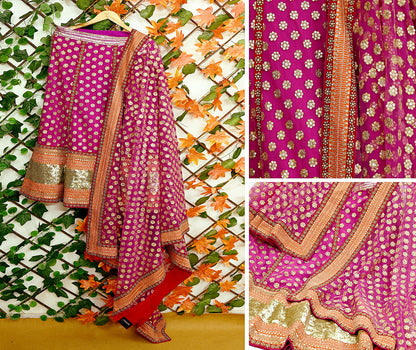 Indian Pre-owned Heavy Wedding Red Net/Mesh Hand Embroidered Lehenga/Dupatta Designer By Sabyasachi Zardozi Bridal Wear