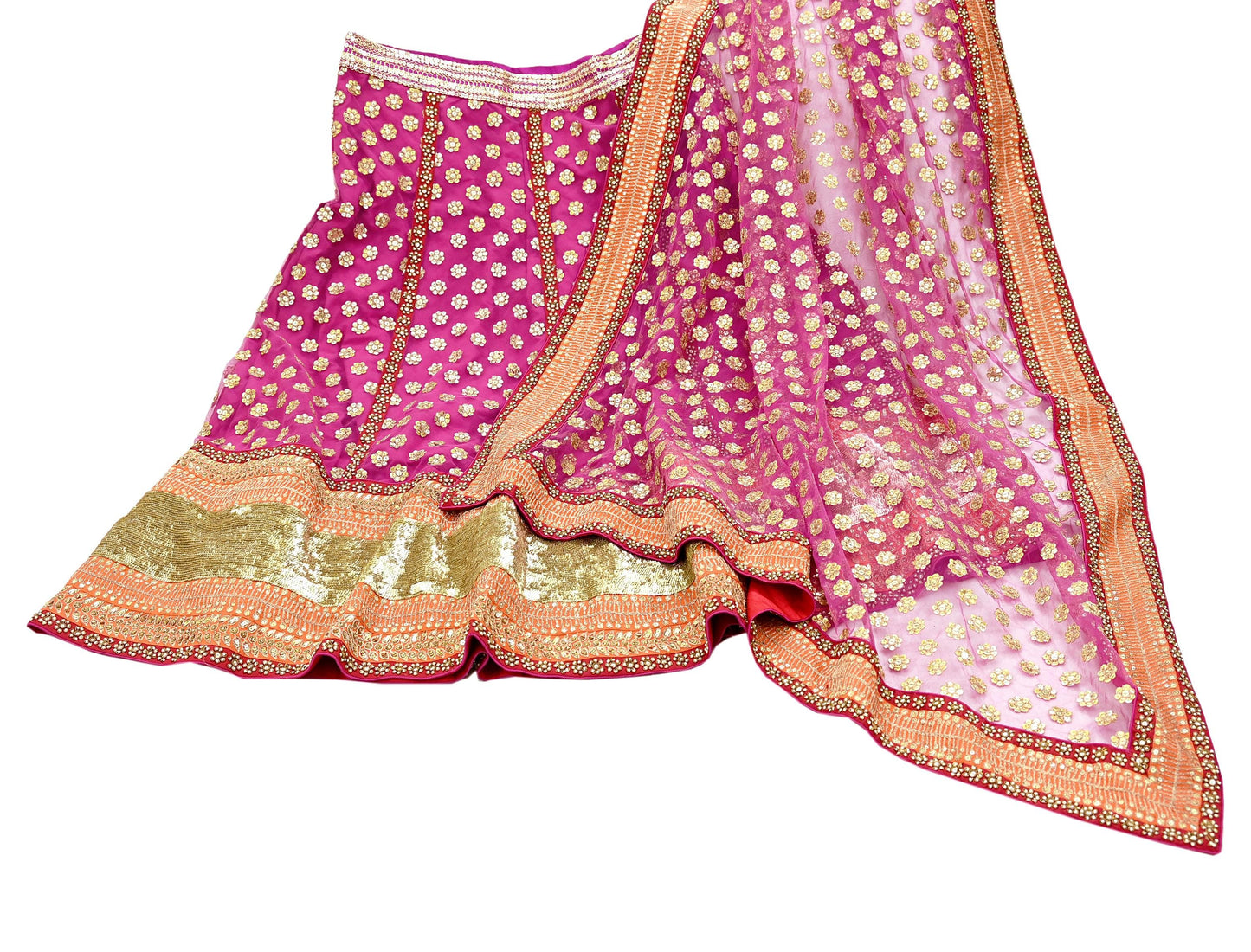 Indian Pre-owned Heavy Wedding Red Net/Mesh Hand Embroidered Lehenga/Dupatta Designer By Sabyasachi Zardozi Bridal Wear