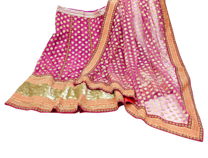 Indian Pre-owned Heavy Wedding Red Net/Mesh Hand Embroidered Lehenga/Dupatta Designer By Sabyasachi Zardozi Bridal Wear