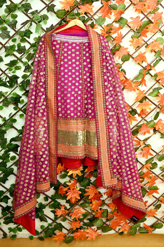 Indian Pre-owned Heavy Wedding Red Net/Mesh Hand Embroidered Lehenga/Dupatta Designer By Sabyasachi Zardozi Bridal Wear