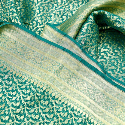Indian Vintage Sari Heavy Green Pure Organza Silk Woven Brocade Banarasi Sarees Zari 5Yd Ethnic Fabric Dress Making Wedding Sarees