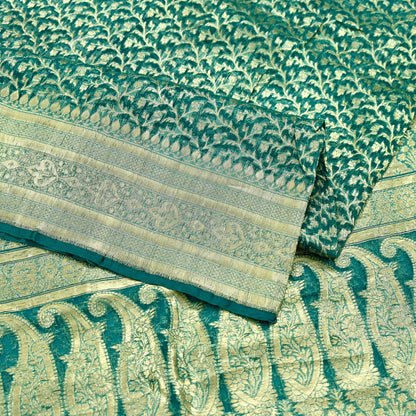 Indian Vintage Sari Heavy Green Pure Organza Silk Woven Brocade Banarasi Sarees Zari 5Yd Ethnic Fabric Dress Making Wedding Sarees