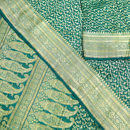 Indian Vintage Sari Heavy Green Pure Organza Silk Woven Brocade Banarasi Sarees Zari 5Yd Ethnic Fabric Dress Making Wedding Sarees