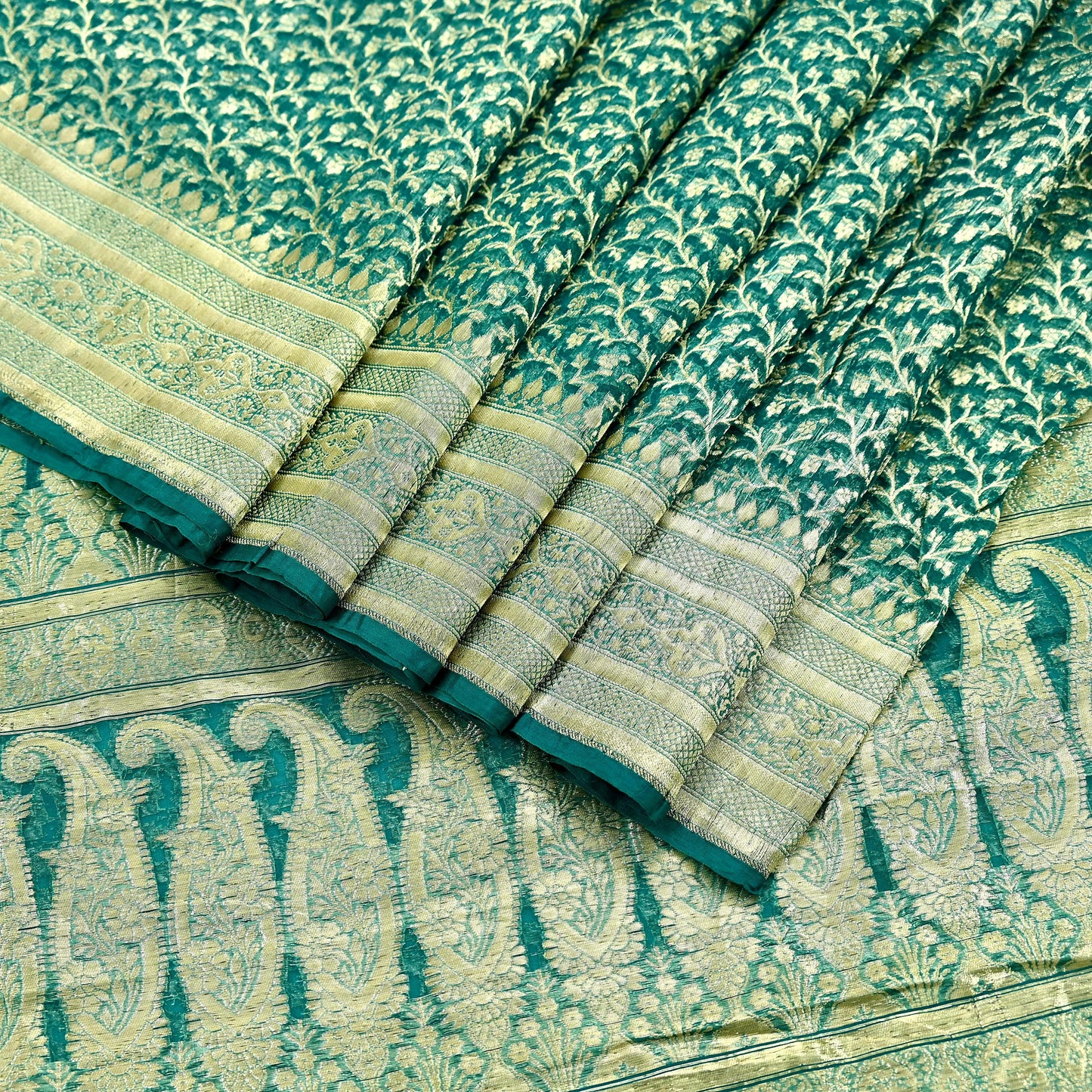 Indian Vintage Sari Heavy Green Pure Organza Silk Woven Brocade Banarasi Sarees Zari 5Yd Ethnic Fabric Dress Making Wedding Sarees