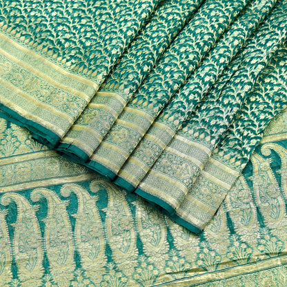 Indian Vintage Sari Heavy Green Pure Organza Silk Woven Brocade Banarasi Sarees Zari 5Yd Ethnic Fabric Dress Making Wedding Sarees