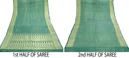 Indian Vintage Sari Heavy Green Pure Organza Silk Woven Brocade Banarasi Sarees Zari 5Yd Ethnic Fabric Dress Making Wedding Sarees