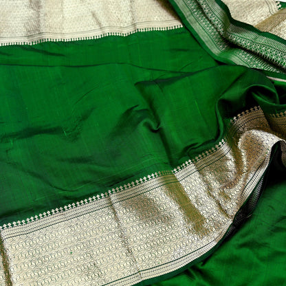 Indian Vintage Sari Green Mysore Silk Woven Sarees Craft Fabric 5Yd Ethnic South silk Dress Making Crafting Upcycle Quilting Zari Border