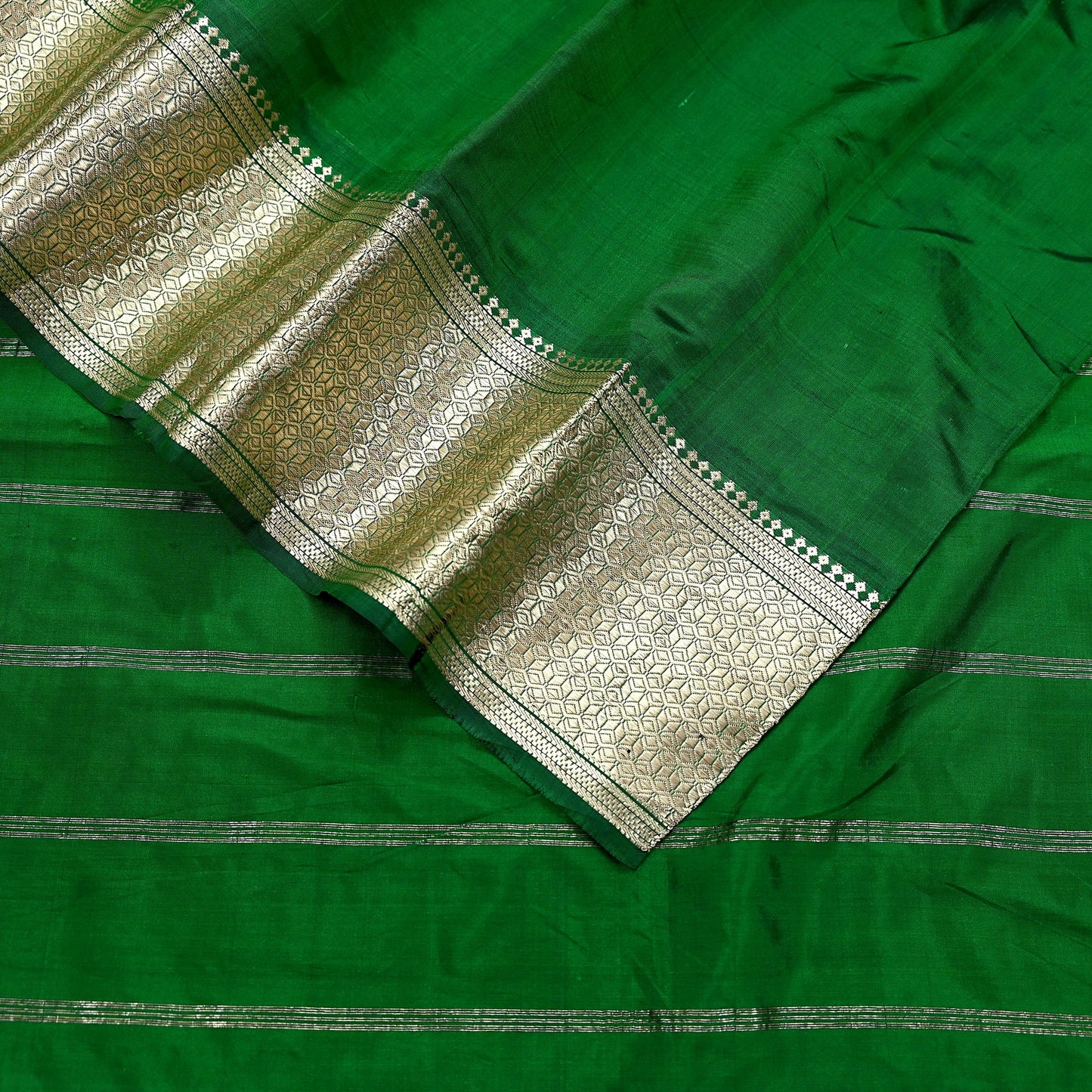 Indian Vintage Sari Green Mysore Silk Woven Sarees Craft Fabric 5Yd Ethnic South silk Dress Making Crafting Upcycle Quilting Zari Border