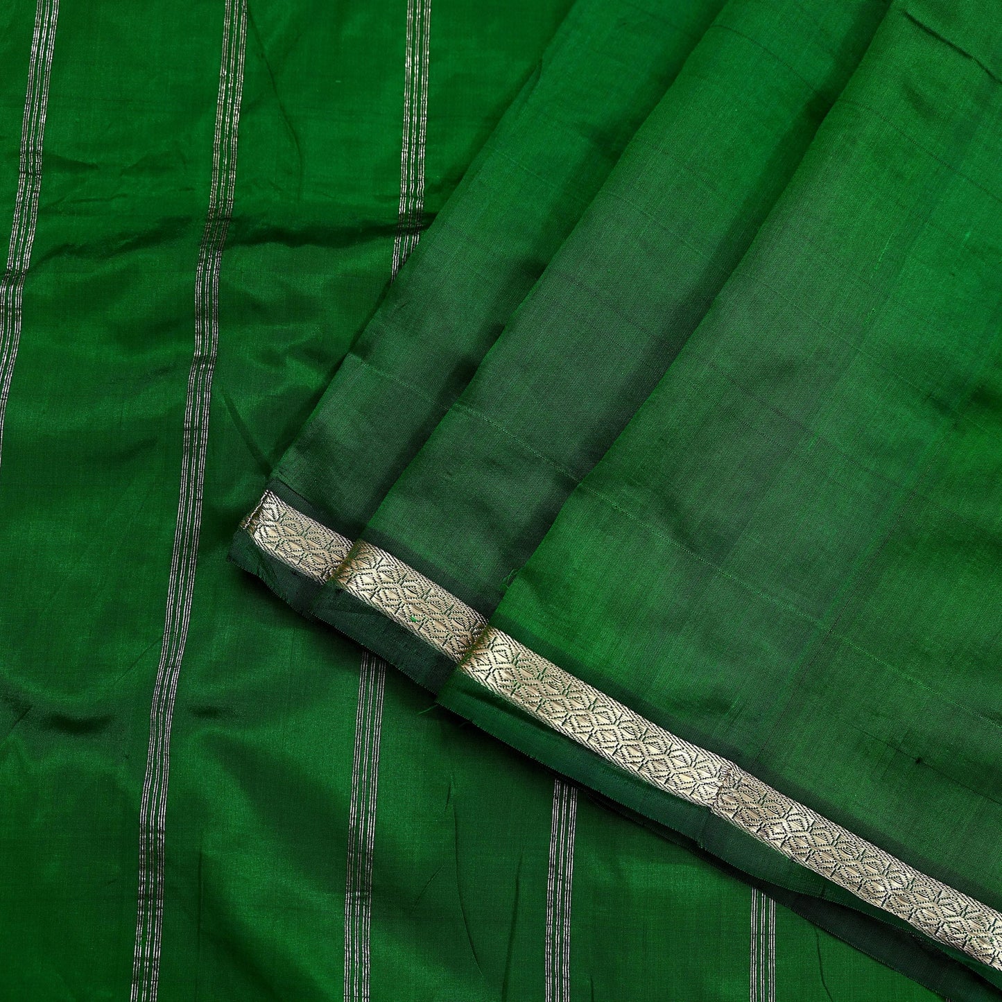 Indian Vintage Sari Green Mysore Silk Woven Sarees Craft Fabric 5Yd Ethnic South silk Dress Making Crafting Upcycle Quilting Zari Border