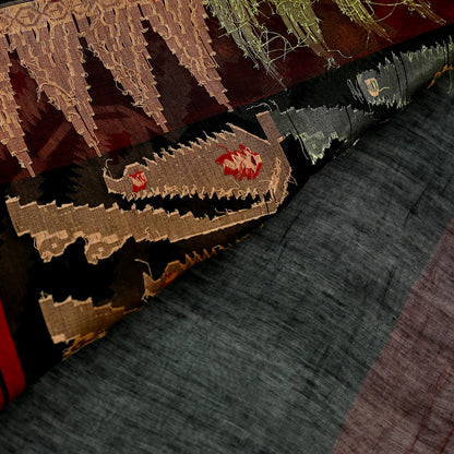 Indian Vintage Sarees Black Pure Cotton Hand Woven Jamdani Sari 5yd Ethnic Floral Craft Fabric Dress making Upcycle Crafting Quilting
