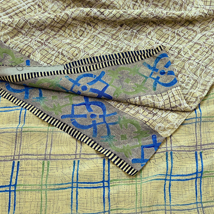 Indian Vintage Sari Beige Pure Crepe Silk Printed Sarees 5yd Sewing Floral Soft Craft Fabric Wrap Dress making Upcycle Crafting Quilting
