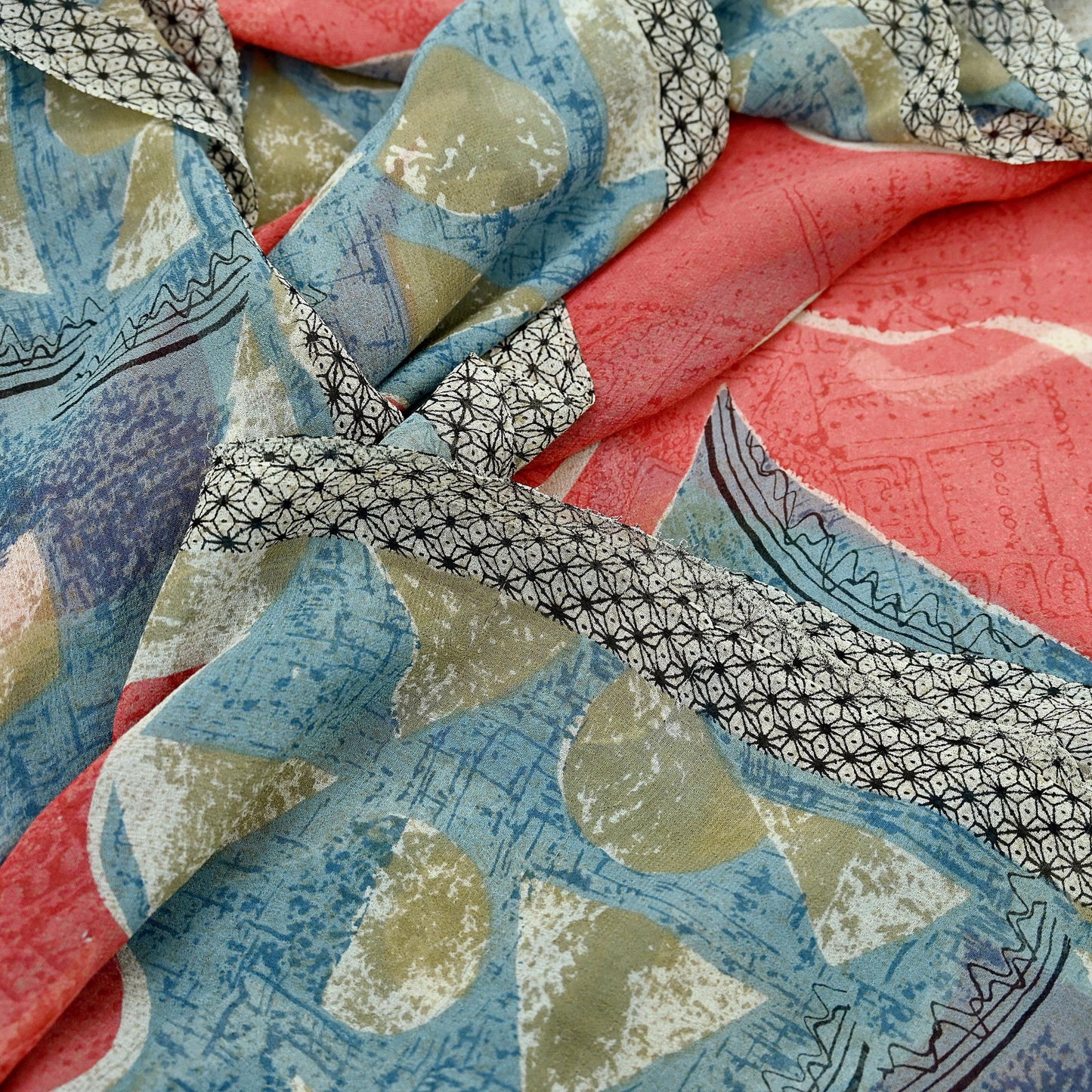 Indian Vintage Sari Pink Pure Georgette Silk Printed Saree Craft Fabric Sewing 5Yd Soft Light Dress Making Crafting Quilting Upcycle