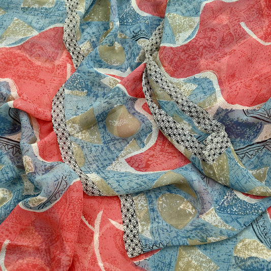 Indian Vintage Sari Pink Pure Georgette Silk Printed Saree Craft Fabric Sewing 5Yd Soft Light Dress Making Crafting Quilting Upcycle