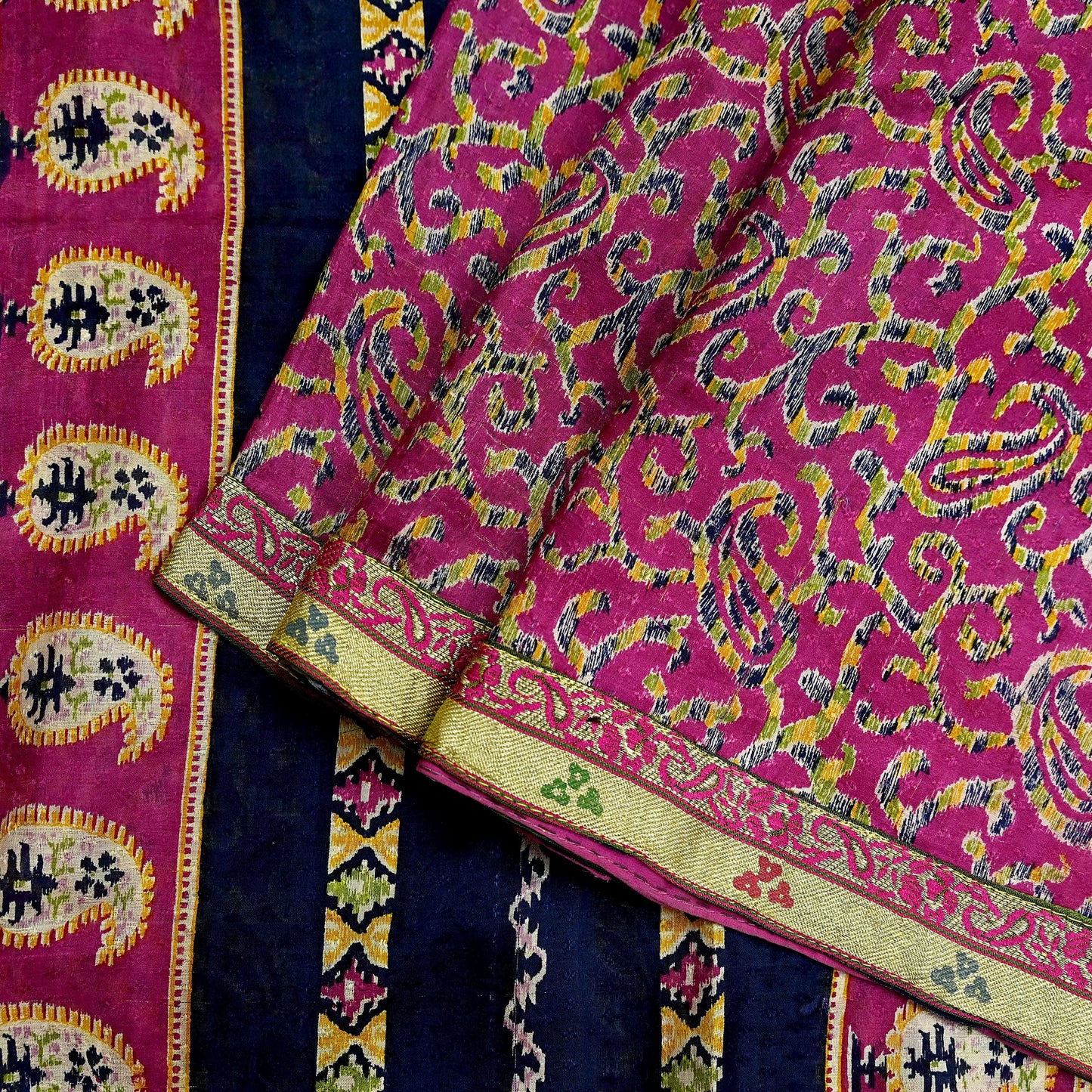 Indian Vintage Sari Purple & Blue Pure Silk Printed Sarees 6yd Sewing Craft Fabric Dress Making Wrap Boho Upcycle Quilting Crafting Zari