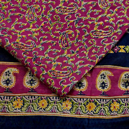 Indian Vintage Sari Purple & Blue Pure Silk Printed Sarees 6yd Sewing Craft Fabric Dress Making Wrap Boho Upcycle Quilting Crafting Zari