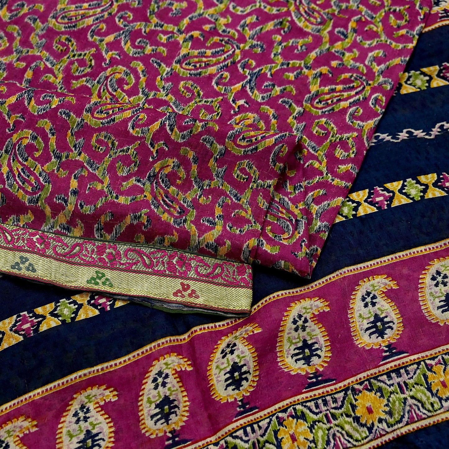 Indian Vintage Sari Purple & Blue Pure Silk Printed Sarees 6yd Sewing Craft Fabric Dress Making Wrap Boho Upcycle Quilting Crafting Zari