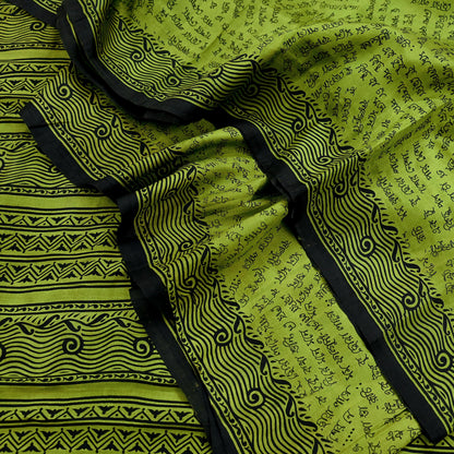 Indian Vintage Sari Black & Green 100% Pure Silk Printed Sarees Craft Fabric 5yd Sewing Dress Making Crafting Quilting