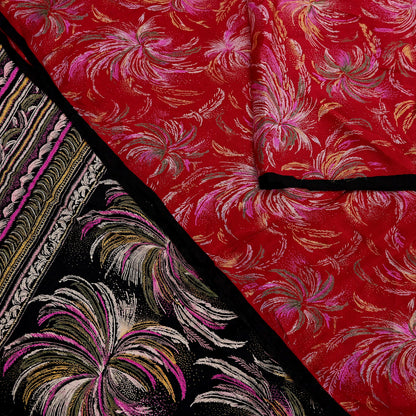 Indian Vintage Sari Black & Red Pure Silk Printed Sarees 5yd Sewing Craft Fabric Dress Making Soft Quilting Crafting Upcycle Used Floral