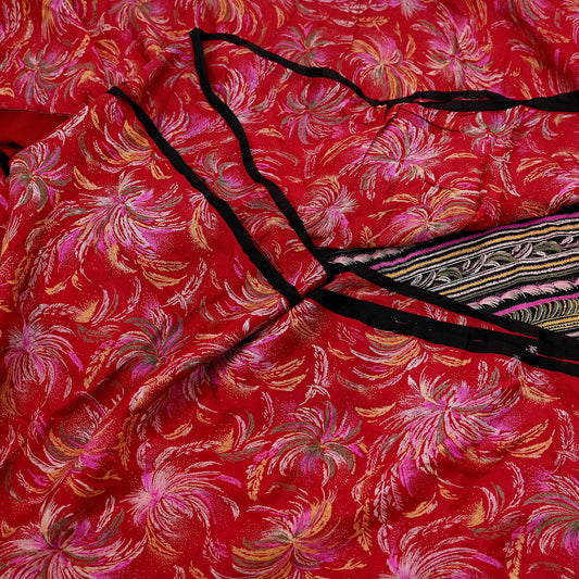 Indian Vintage Sari Black & Red Pure Silk Printed Sarees 5yd Sewing Craft Fabric Dress Making Soft Quilting Crafting Upcycle Used Floral