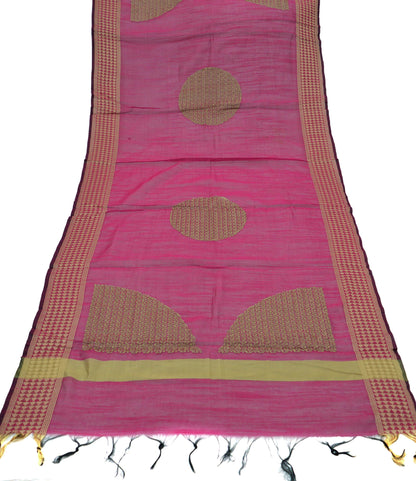 Indian Vintage Dupatta Pink Long Stole Hand Embroidery Chanderi Scarves Veil Wrap Boho