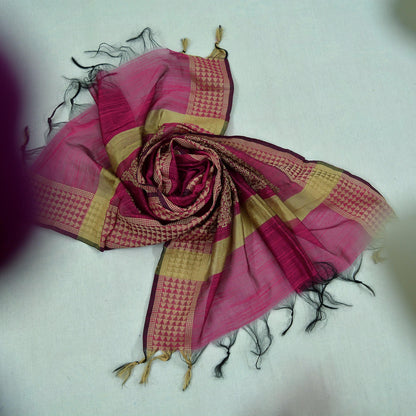 Indian Vintage Dupatta Pink Long Stole Hand Embroidery Chanderi Scarves Veil Wrap Boho