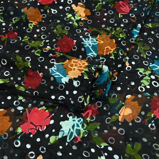 Indian Vintage Sari Black 100% Pure Chiffon Silk Woven Brasso Printed Sarees Sewing 5yd Craft Soft Dress Designing for Crafting