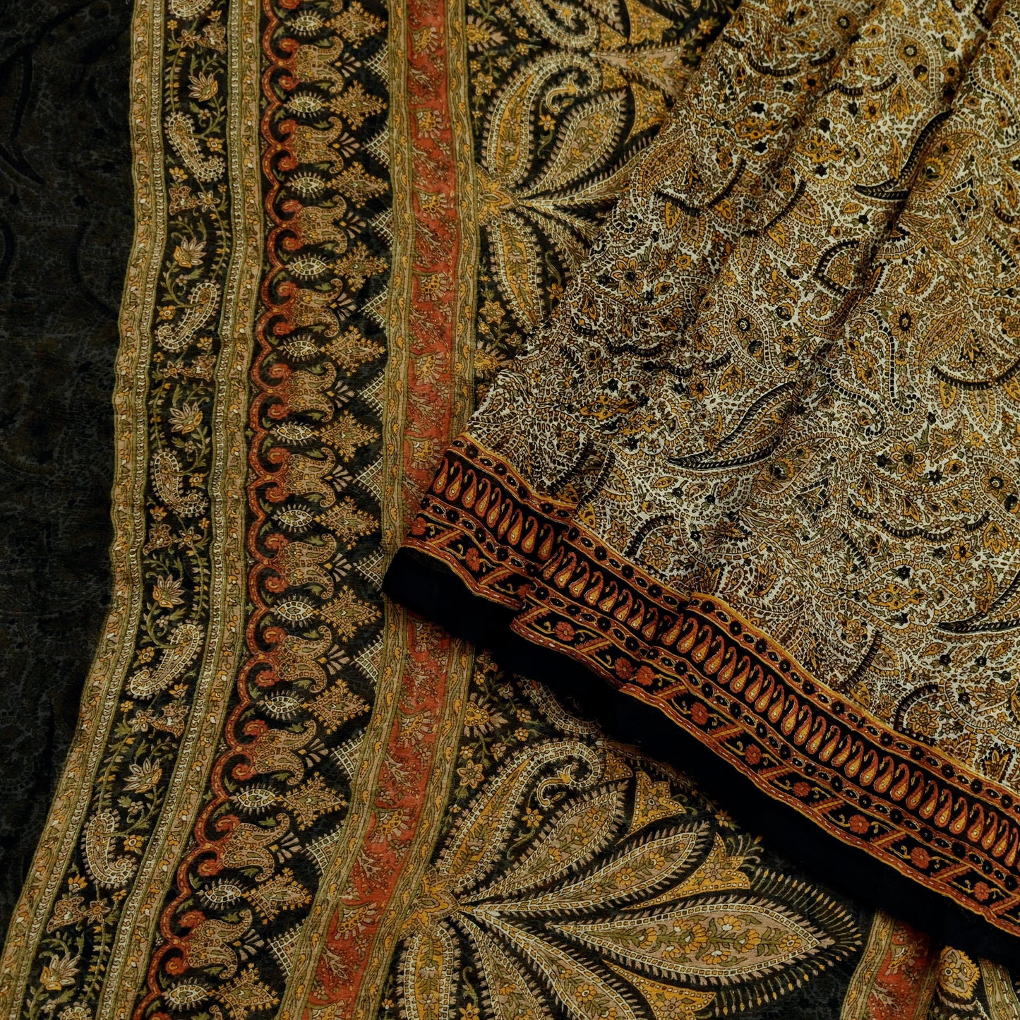 Indian Women Vintage Beige & Black Saree Pure Chiffon Silk Printed Sari Craft Fabric Sewing 5Yard Soft Light Sari Dress Making