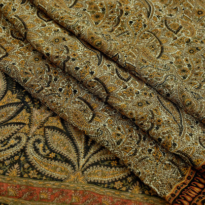 Indian Women Vintage Beige & Black Saree Pure Chiffon Silk Printed Sari Craft Fabric Sewing 5Yard Soft Light Sari Dress Making