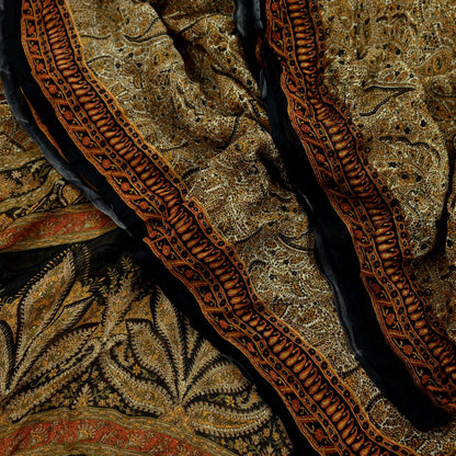 Indian Women Vintage Beige & Black Saree Pure Chiffon Silk Printed Sari Craft Fabric Sewing 5Yard Soft Light Sari Dress Making