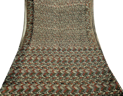 Indian Women Vintage Black Saree Pure Chiffon Silk Printed Sari Craft Fabric Sewing 5Yd Soft Light Sari Dress Making Floral