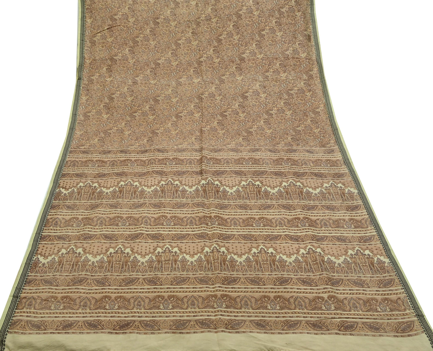 Indian Vintage Beige Saree Pure Silk Printed Sari Craft Fabric 6yd Sewing Craft Dress Making  Soft Paisley Quilting Crafting Upcycle Used