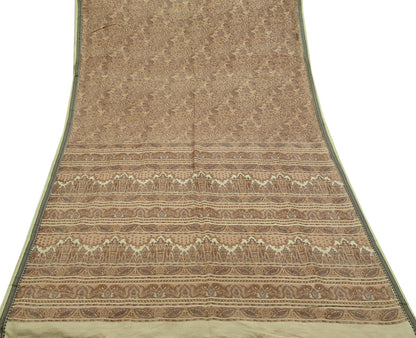 Indian Vintage Beige Saree Pure Silk Printed Sari Craft Fabric 6yd Sewing Craft Dress Making  Soft Paisley Quilting Crafting Upcycle Used