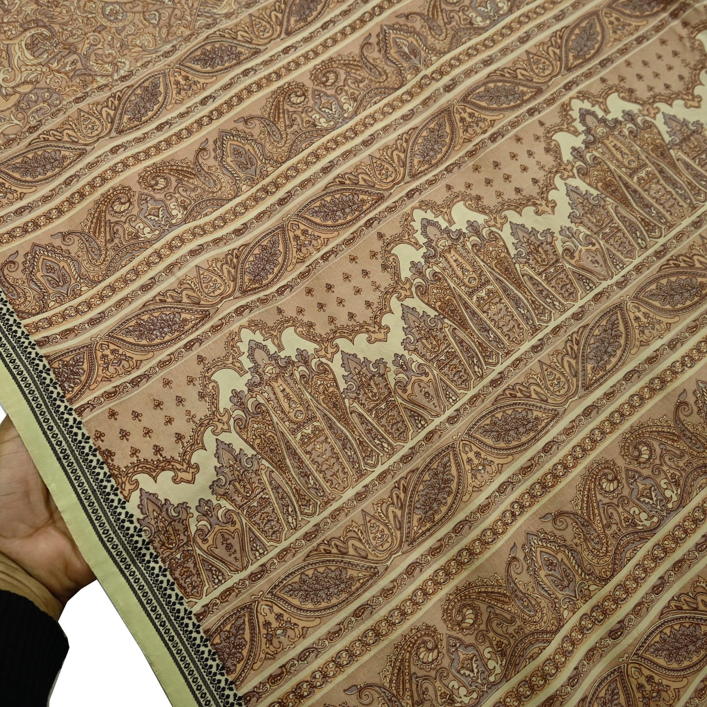 Indian Vintage Beige Saree Pure Silk Printed Sari Craft Fabric 6yd Sewing Craft Dress Making  Soft Paisley Quilting Crafting Upcycle Used